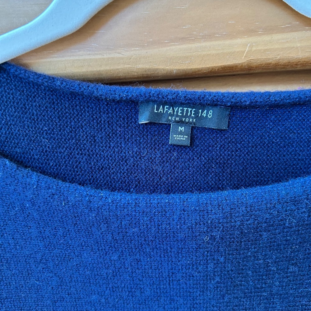 Lafayette 148 Sweater Boatneck Dolman Sleeve Soft Navy Blue Women Medium - Picture 2 of 5